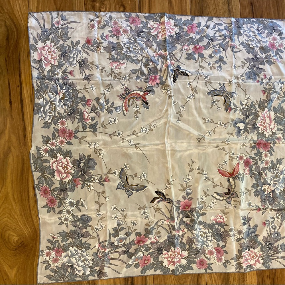 Vintage Silk Floral and butterfly Patterned Scarf
